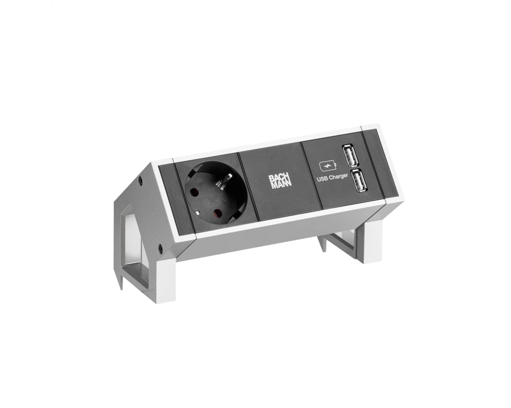 BACHMANN DESK2 1x Schutzkontakt 1xUSB Charger Inox
