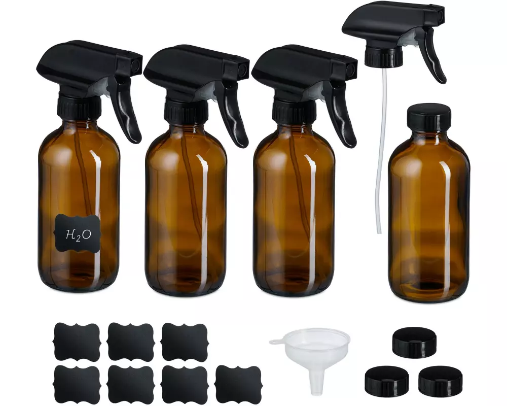 relaxdays Sprühflaschen 500 ml, Braun, 4 Stück