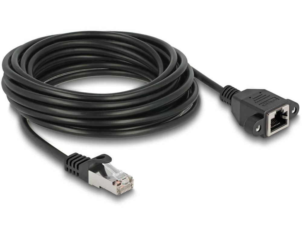 Delock Patchkabel Verlängerungskabel Cat 6A, S/FTP, 5 m, Schwarz