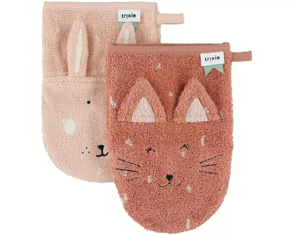 Trixie Baby-Waschhandschuh Klein 2er Set Katze und Hase
