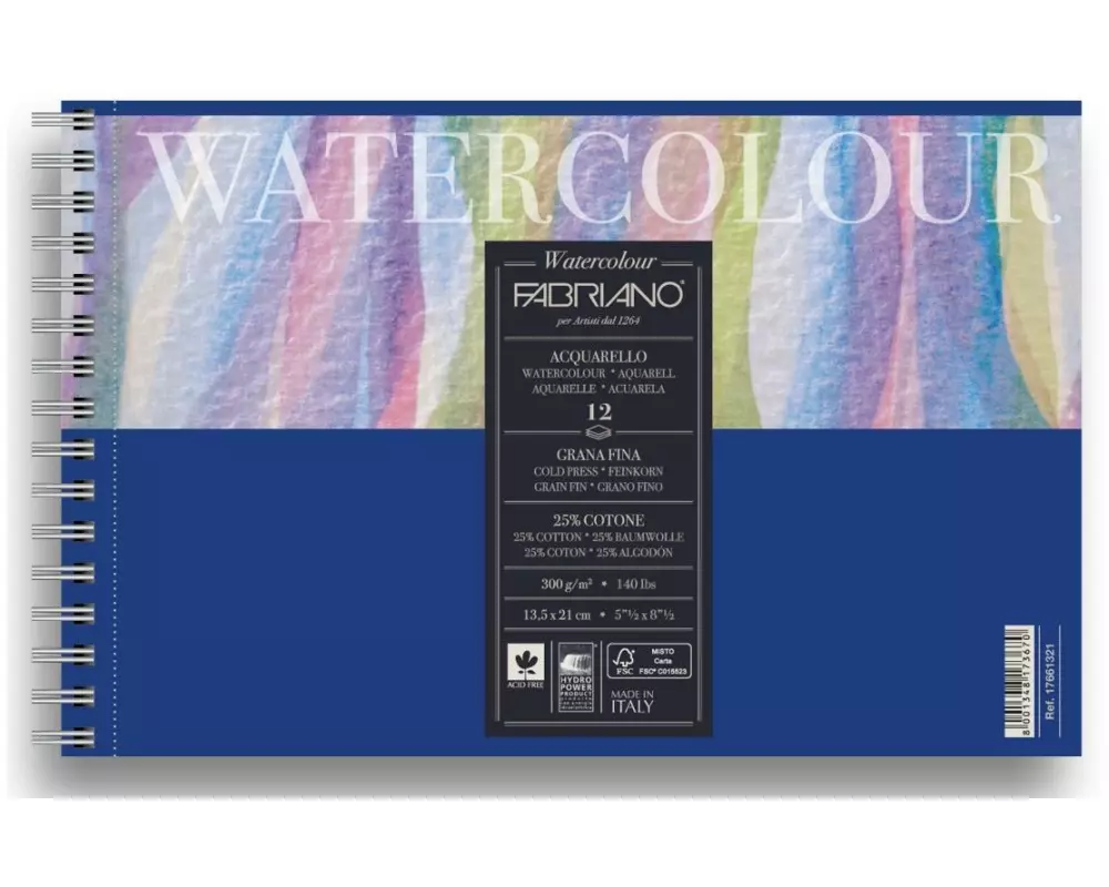 Fabriano Aquarellblock Spiralbuch 13.5 x 21 cm, 12 Blatt