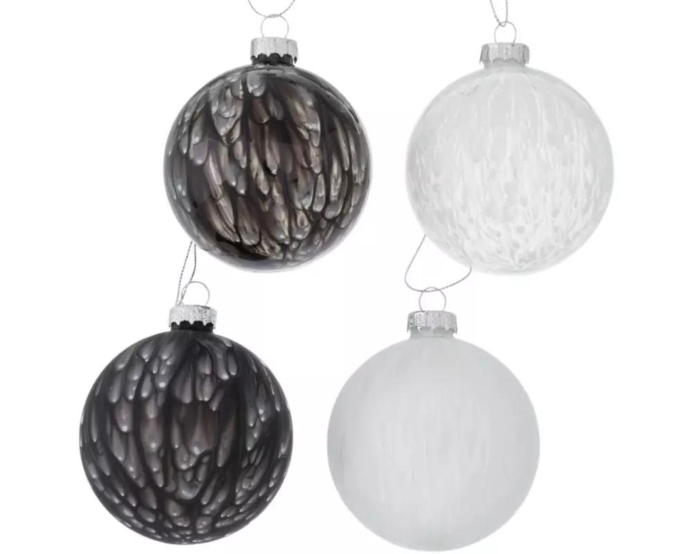 Boltze Weihnachtskugel Elric 4 Stück, Schwarz/Weiss