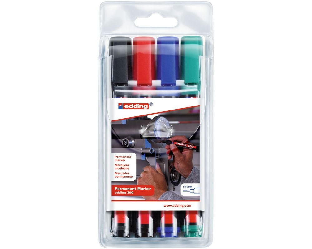 EDDING Permanent Marker 300 1.5-3mm 300-4-2 4 Farben assortiert