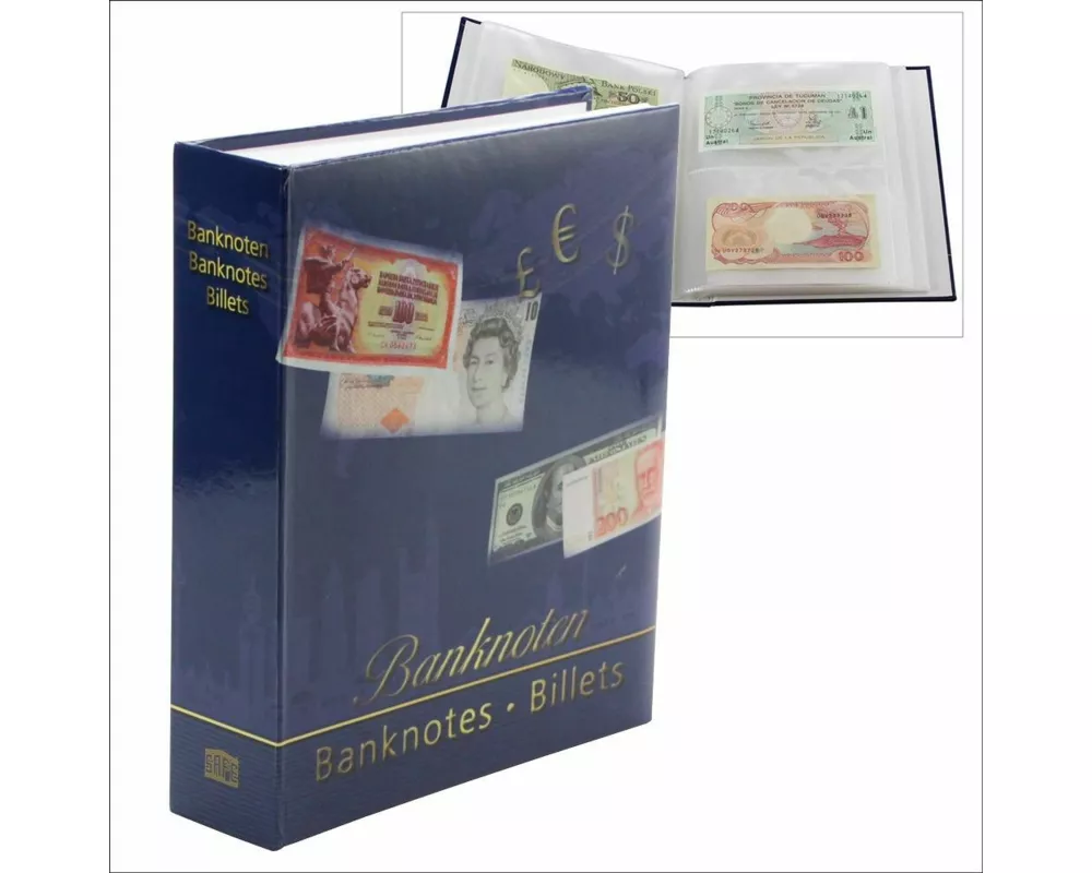 Banknotenalbum für verschieden große Banknoten. Gebunden. 50 Seiten