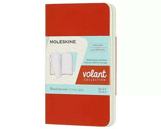 Moleskine Volant XS, 2x Set, Ruled, Soft Cover, Coral Orange, Aquamerine Blue