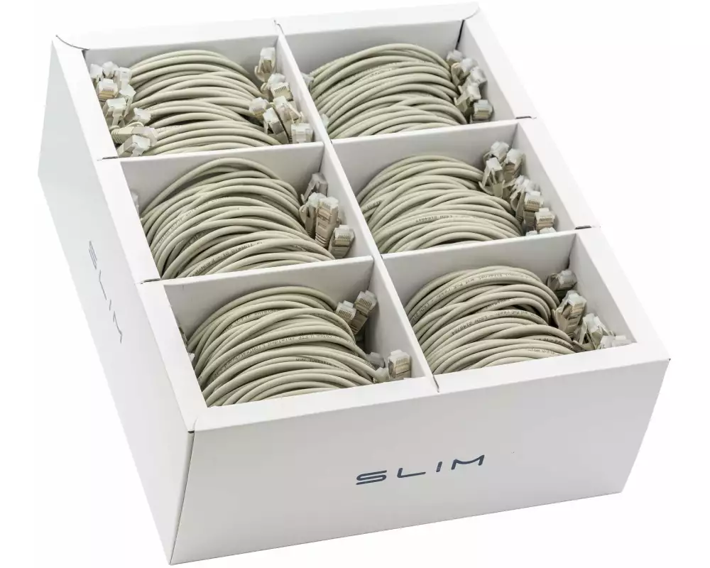 SLIM Slimpatchkabel RJ-45, Cat 6A, U/FTP, 1.5 m, Grau, 60-Pack