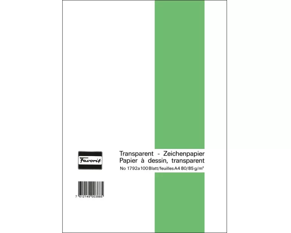 Favorit Zeichenpapier 80/85 g, 21 x 29.7 cm, 100 Blatt, Transparent