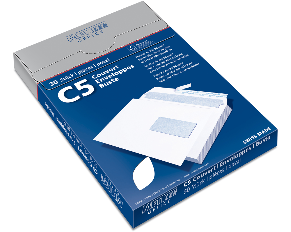 METTLER Couvert Fenster rechts C5 8064-100-S30 100g, hochweiss, Kleber 30 Stk