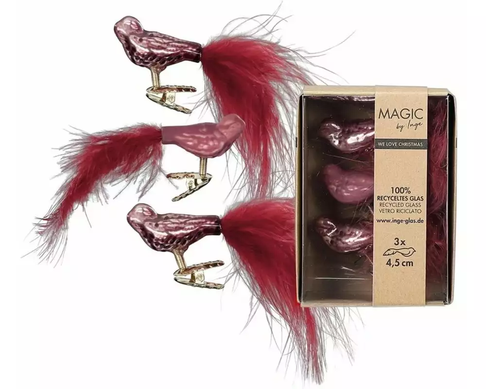 INGES CHRISTMAS DECOR Weihnachtskugel Vogel 4.5 cm Rosa, 3 Stück