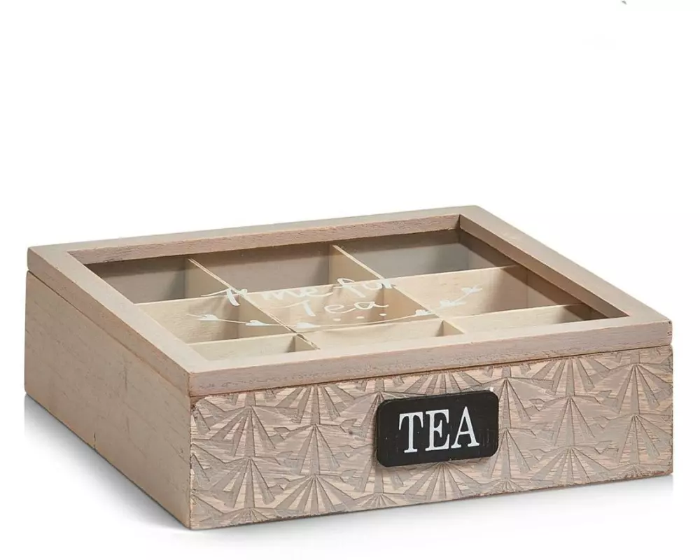 Zeller Present Teebeutel-Box Holz/MDF/Glas mit Aufschrift Braun