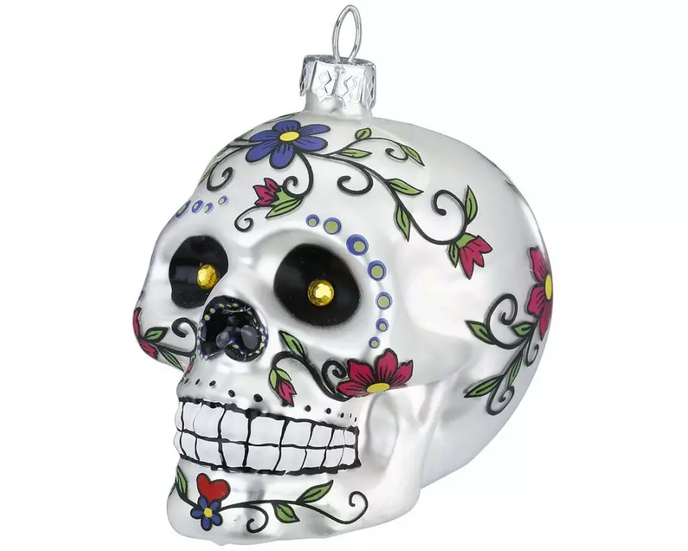 INGES CHRISTMAS DECOR Weihnachtskugel Totenkopf 9 cm, 2 Stück, Mehrfarbig