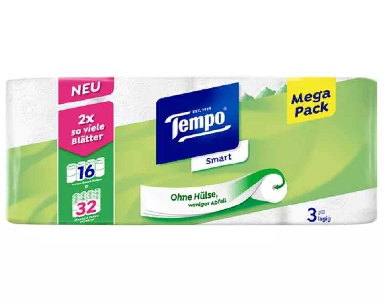 Tempo Toilettenpapier Smart 16 Rollen, 3-lagig, Weiss