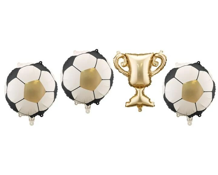 Partydeco Folienballon Pokal mit Fussball-Bällen, 33 x 33 cm, 4 Stück