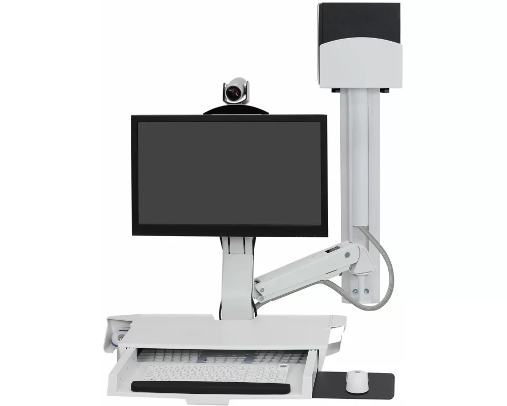 ERGOTRON SV Combo System with Worksurface and Pan Small CPU Holder white