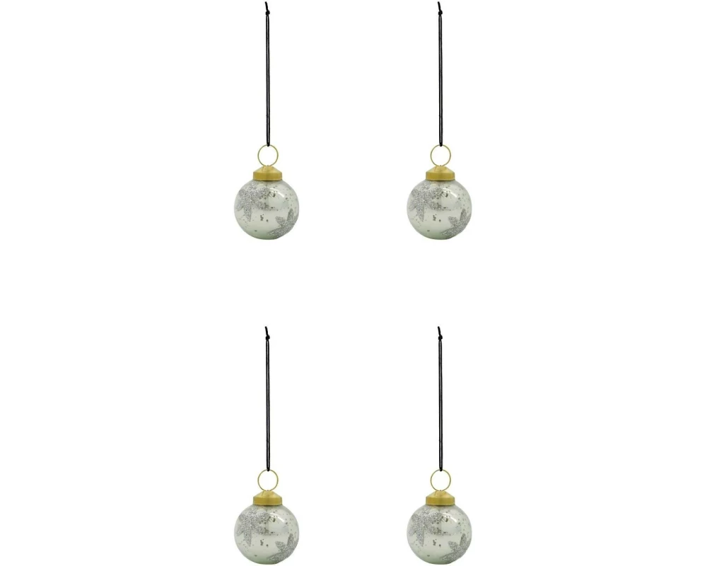 House Doctor Weihnachtskugel Fiore Ø 6 cm, 4 Stück Grau/Weiss