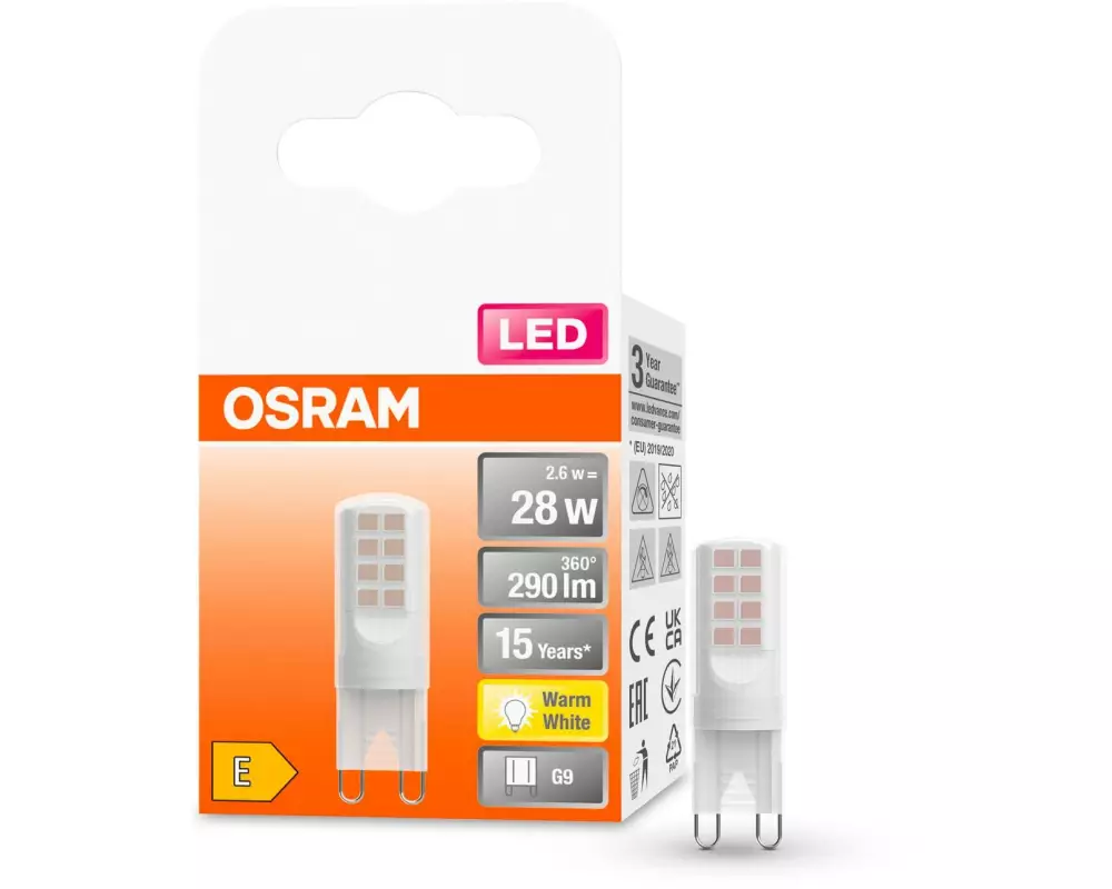 OSRAM Lampe Pin 28, 2.6W, G9, Warmweiss (WW)