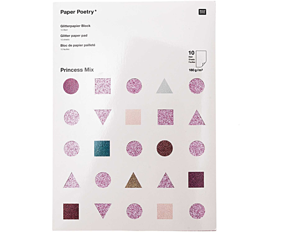 RICO DESIGN Glitterpapierblock A4 0 Prnicess 180g, 10 Blatt