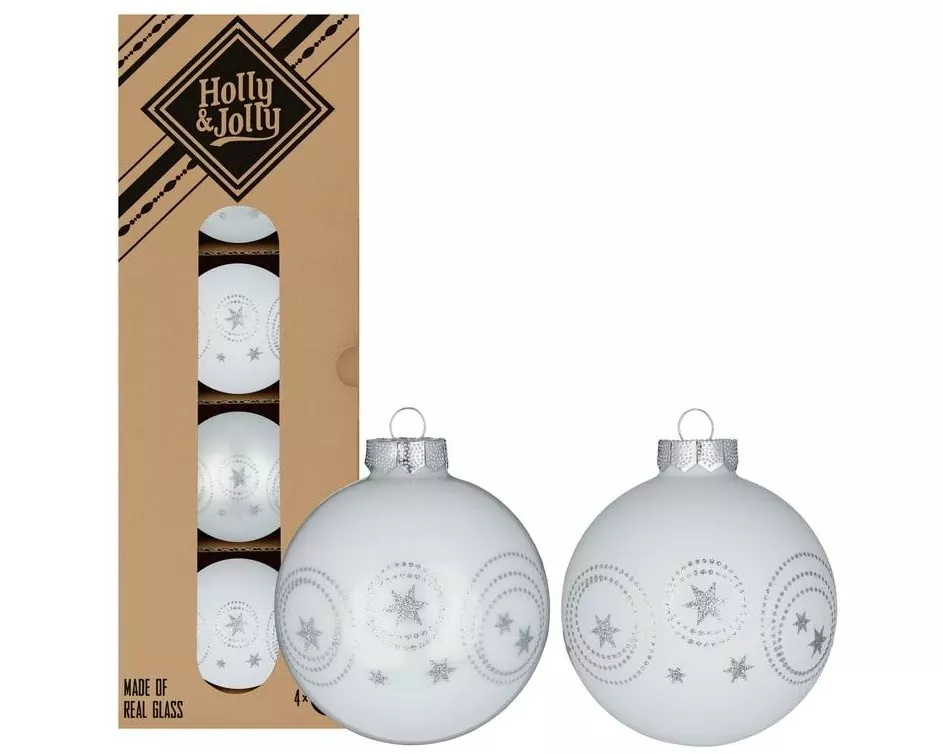 Holly & Jolly Weihnachtskugel Pure White Ø 6 cm, 4 Stück