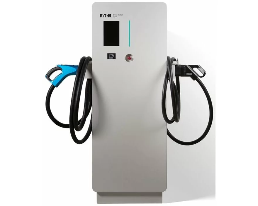 EATON Green Motion DC 44 EV charging station Online CCS 2 and CHAdeMO connectors RJ45 communication interface RFID access control