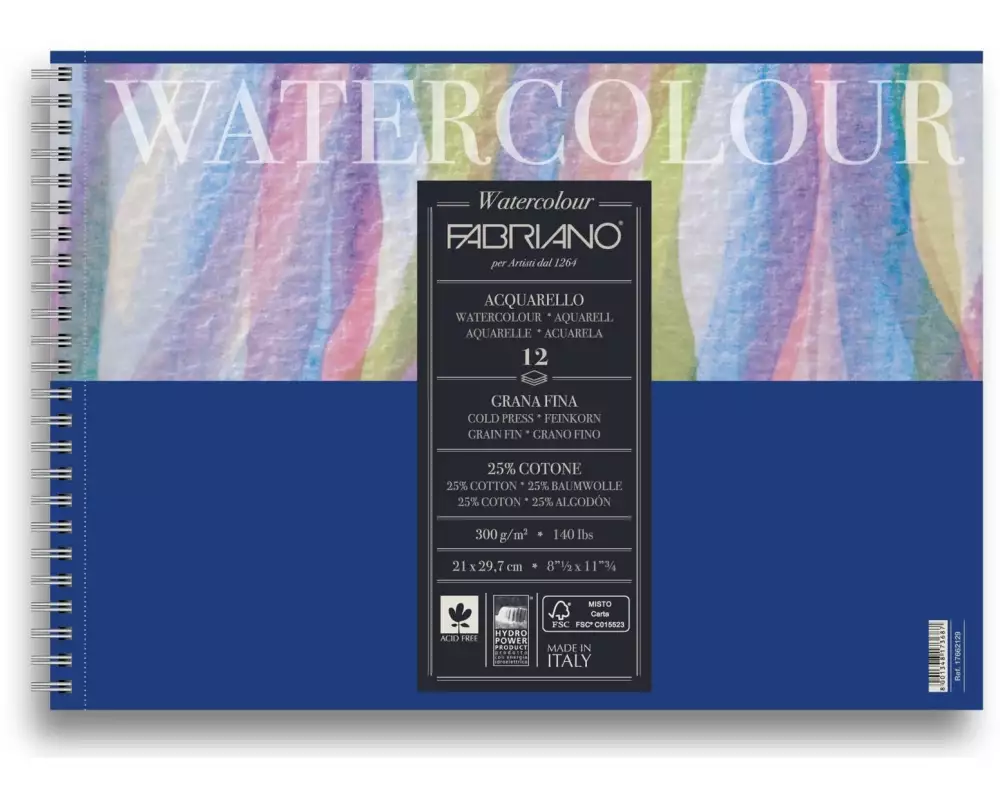 Fabriano Aquarellblock Spiralbuch A4, 12 Blatt