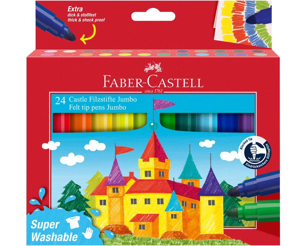 FABER-CASTELL Faserschreiber Jumbo 154324 24 Farben, super washable