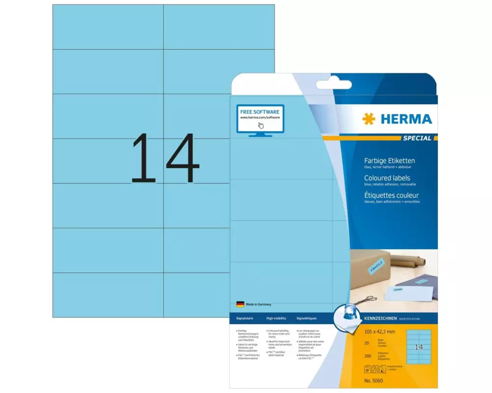 HERMA Universal-Etiketten 10.5 x 4.23 cm, 280 Etiketten, Blau