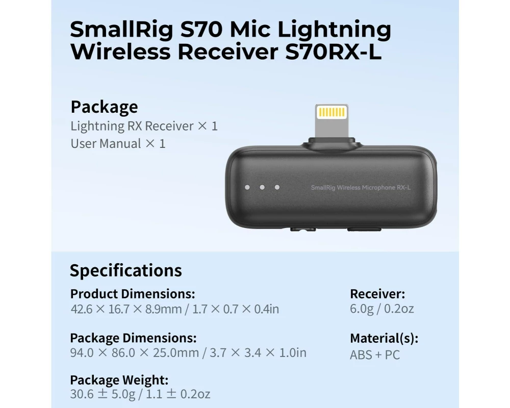 Smallrig S70RX-L Drahtloser Mikrofonempfänger Schwarz