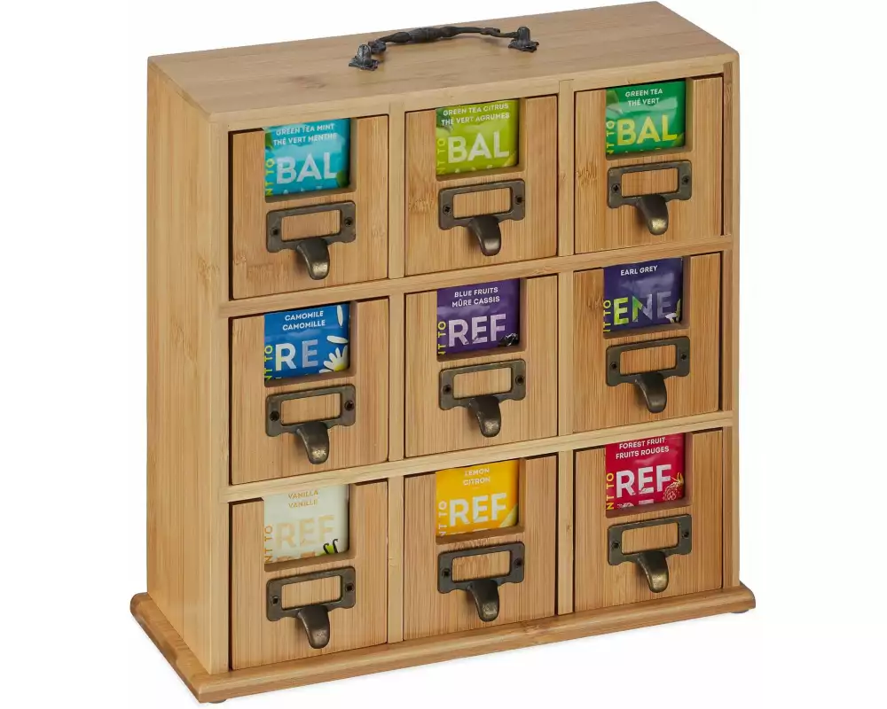 relaxdays Teebeutel-Box Hellbraun/Kupfer