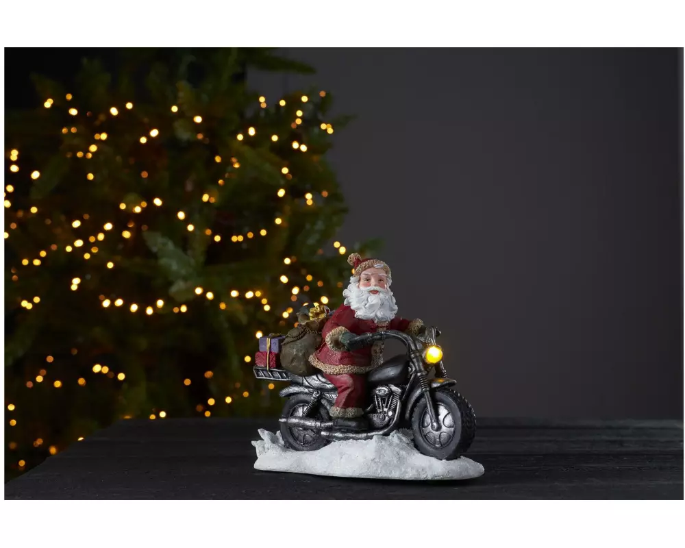 Star Trading LED-Figur Nikolaus auf Motorrad, 26 cm, Rot