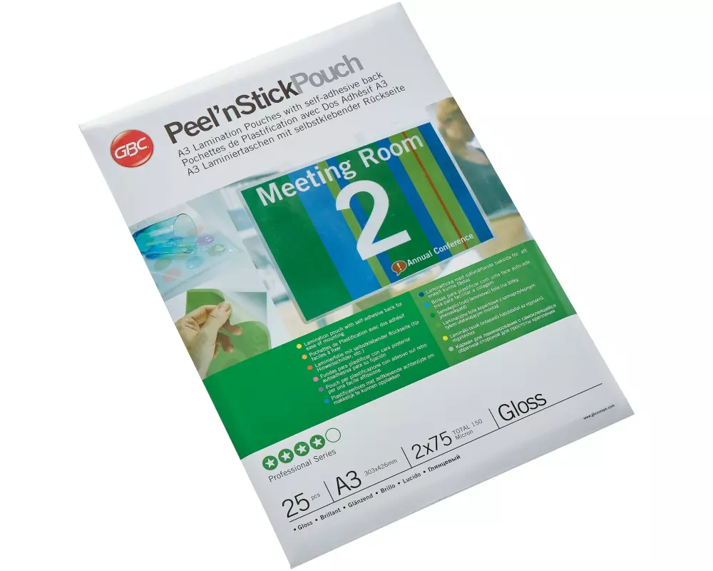 GBC Laminierfolie PeelnStick A3, 75 mic, 25 Stück, glänzend