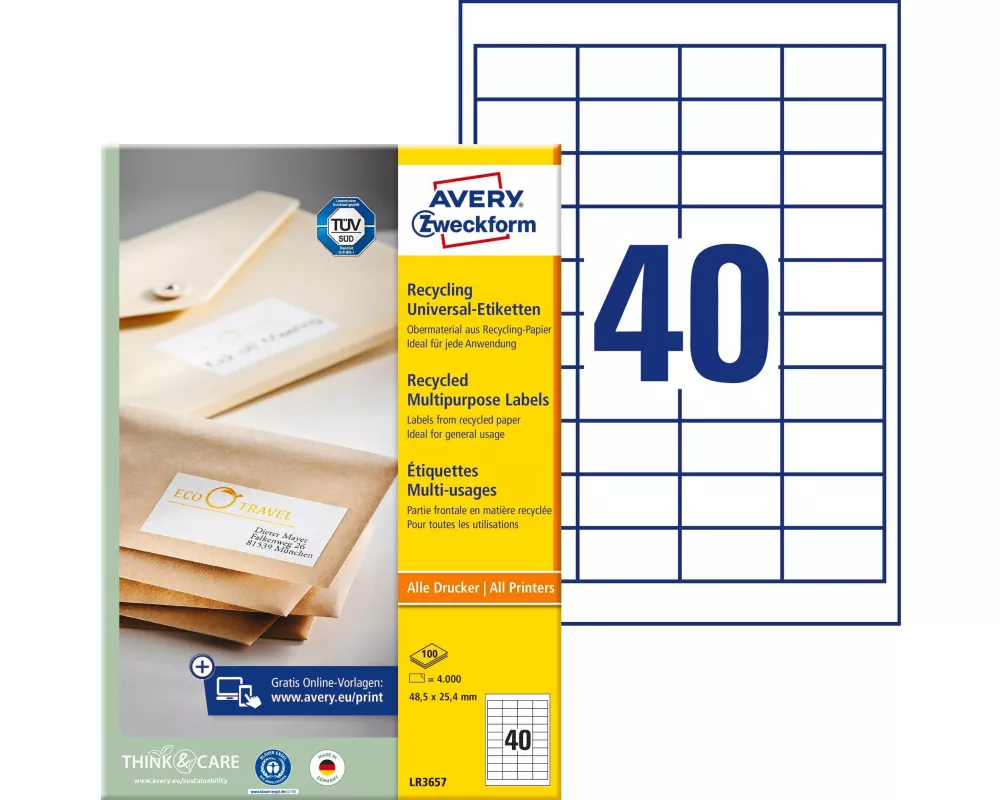 Avery Zweckform Universal-Etiketten LR3657 48.5 x 25.4 mm, 100 Blatt