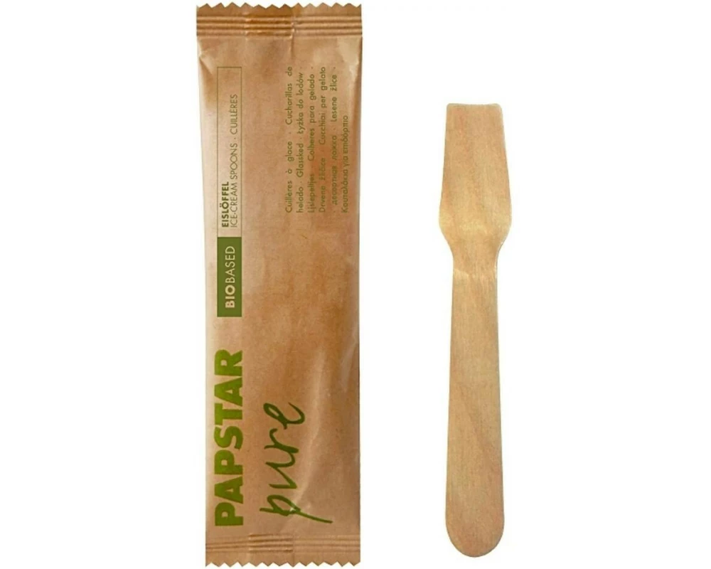 Papstar Einweg-Eislöffel Holz PURE 50 Stück Braun