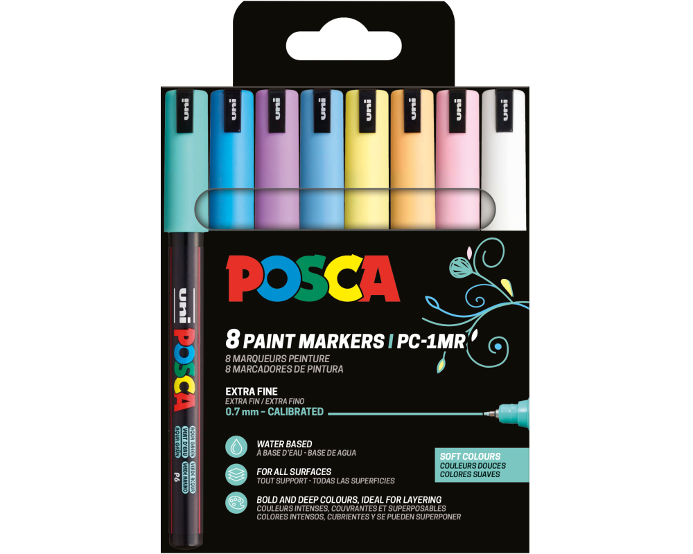 Uni Permanent-Marker POSCA Softcolors 0.7 mm, 8 Stück