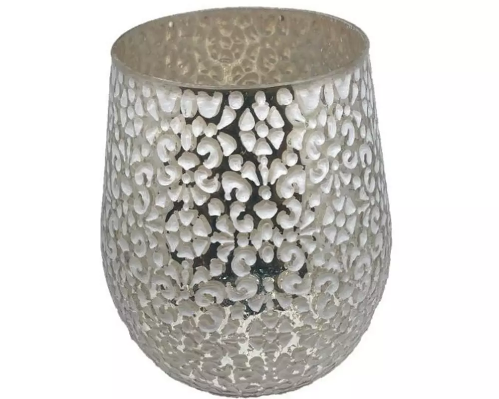 Dameco Weihnachtswindlicht mit Blütenmuster 18.5 cm, Silber/Weiss