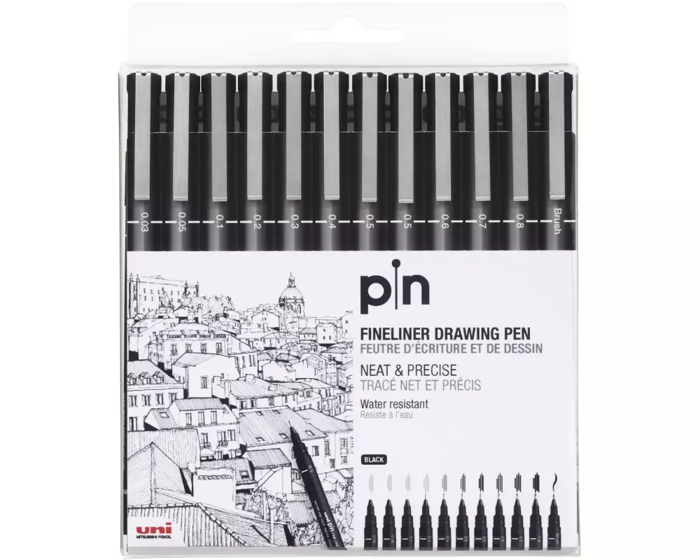 Uni Fineliner PIN Etui, 12 Stück