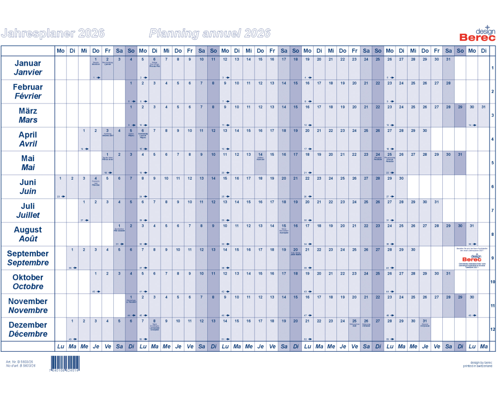 BEREC Papierjahresplaner 2026 B 5603/26 1J/1S blau A3