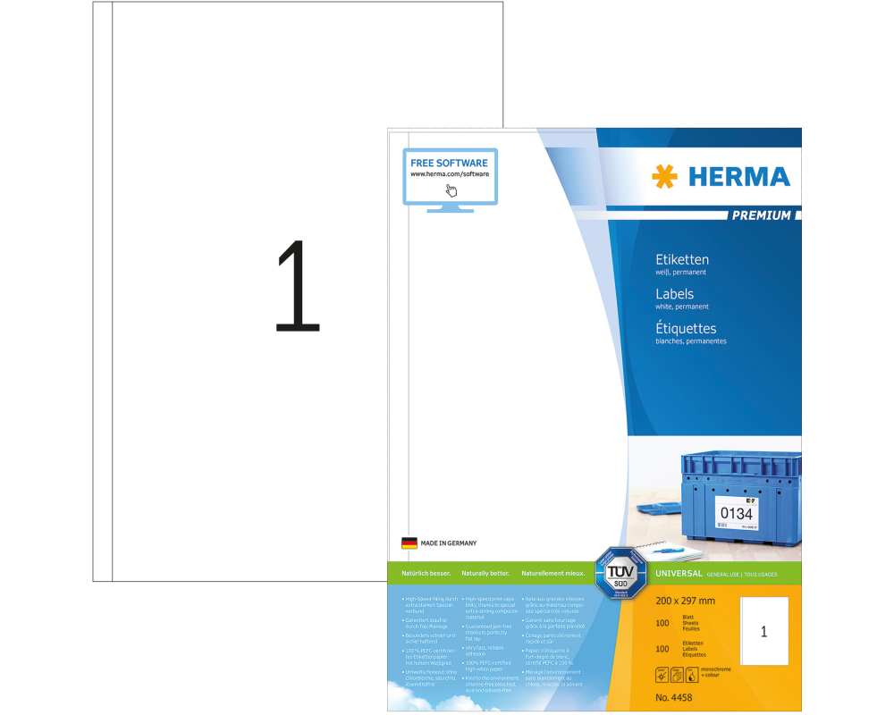 HERMA Universal-Etiketten 200x297mm 4458 weiss 100 St./100 Blatt