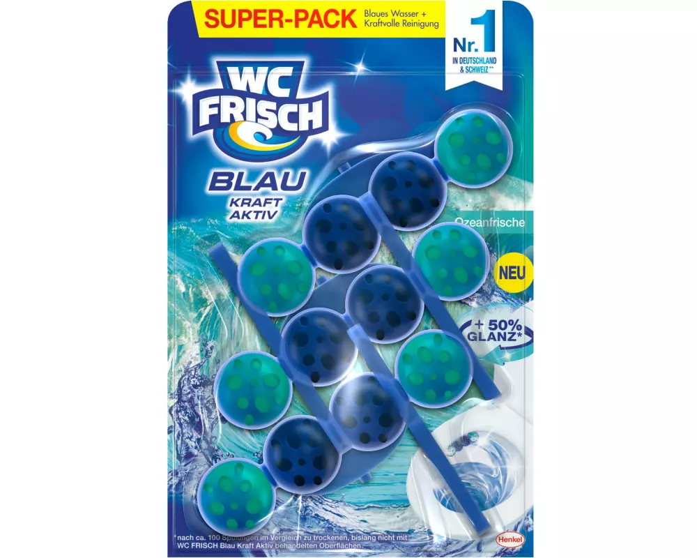 WC Frisch WC-Reiniger Einhänger, Blauspüler Ozeanfrische 3 x 50 g