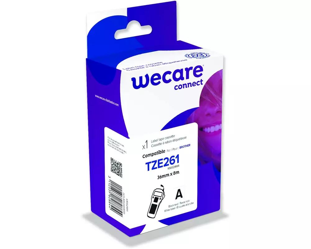 Wecare Beschriftungsband TZE-261WE Schwarz auf Weiss