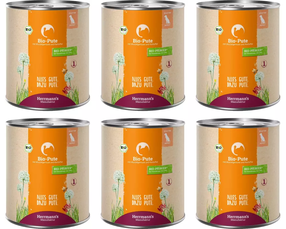 Herrmann's Nassfutter Bio Pute mit Pastinake und Kartoffel 6 x 800 g