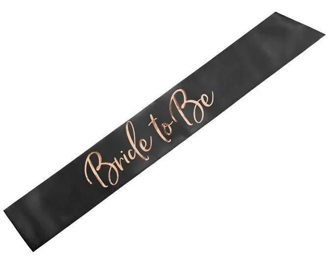 Partydeco Schärpe Bride to Be Satin Schwarz Roségold 10 cm x 75 cm