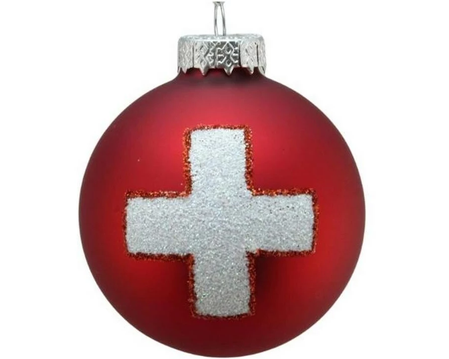 creanorm Weihnachtskugel Schweizerkreuz Rot/Silber