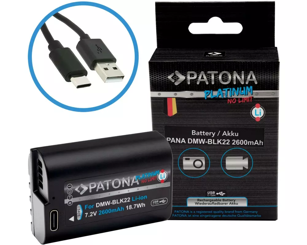 Patona Platinum Akku für Panasonic DMW-BLK22, S5, G9, GH5 und GH5S