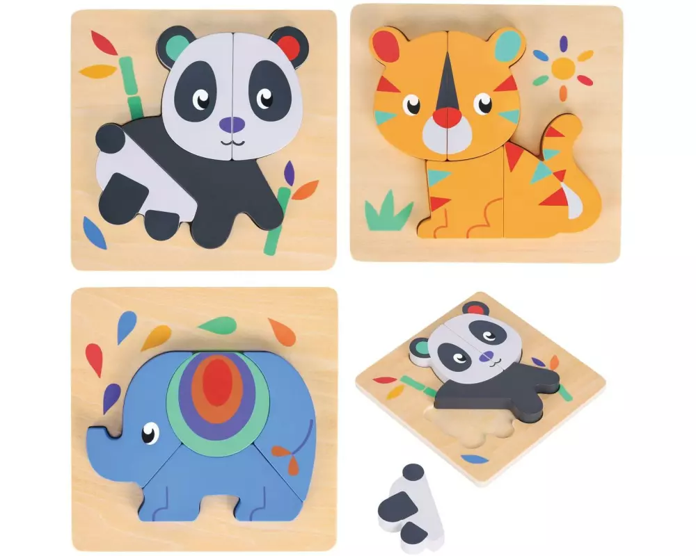 Spielba Holzspielwaren Puzzle-Set mit Panda, Elefant, Giraffe