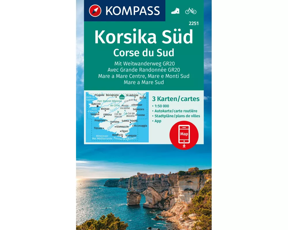 KOMPASS Wanderkarten-Set 2251 Korsika Süd. Mit Weitwanderweg GR20 / Corse du Sud. Avec Grande Randonnée GR20 (3 Karten) 1:50.000