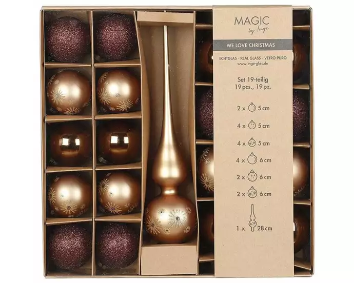 INGES CHRISTMAS DECOR Weihnachtskugel Set mit Baumspitze Elegant Lounge 19 Stück
