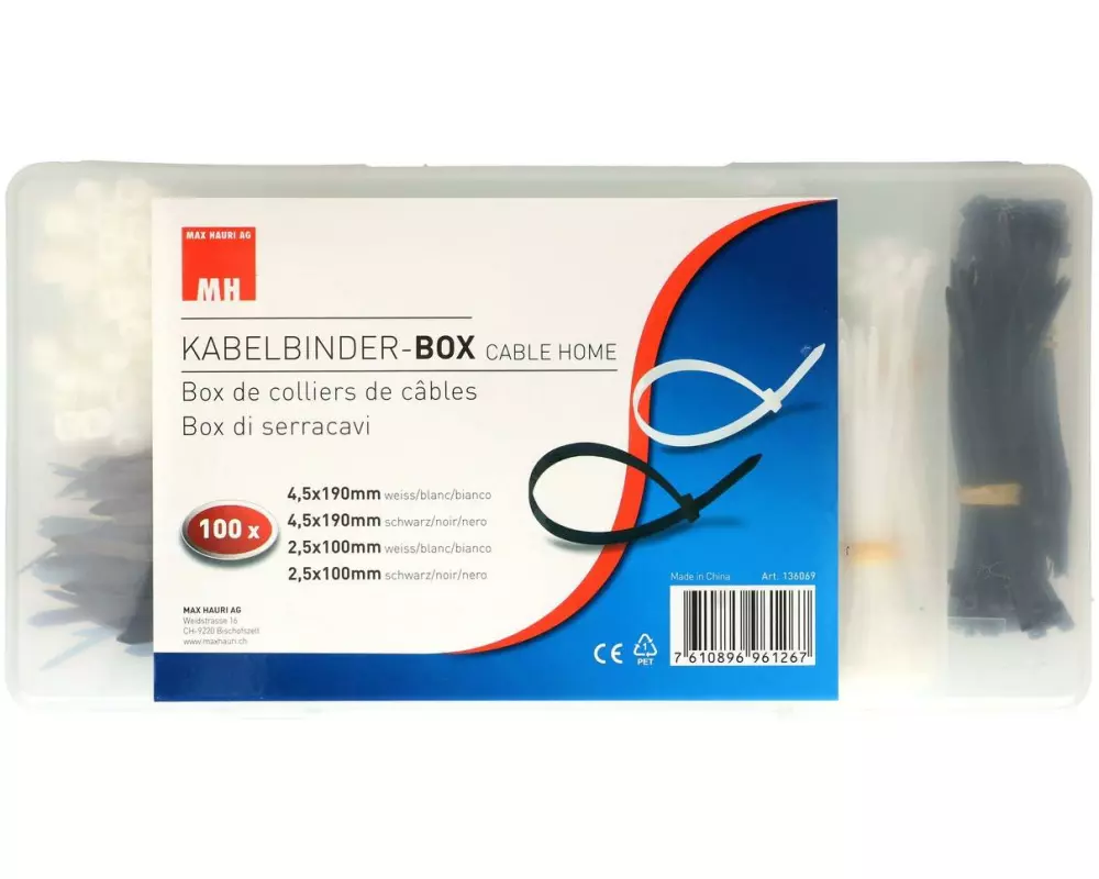 Max Hauri Kabelbinder Weiss/Schwarz 100 mm/190 mm x 2.5 mm/4.5 mm