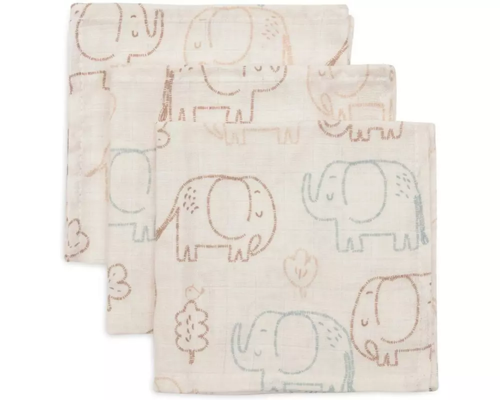 Jollein Mulltuch Hydrophil Elephant Tales 3er, 31 cm x 31 cm