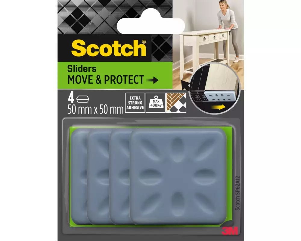 3M Möbelgleiter Move & Protect, 50 mm x 50 mm, Grau, 4er Pack