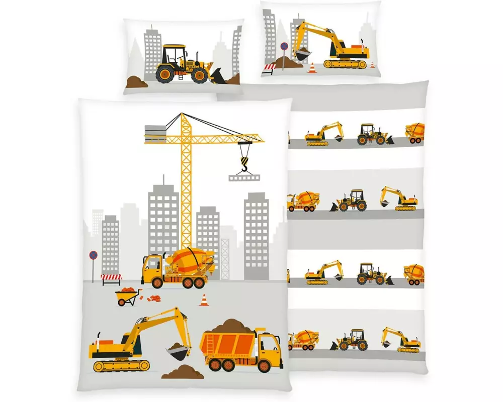 Herding Kinder Bettwäschegarnitur Baustelle, 100/135 cm+40/60 cm